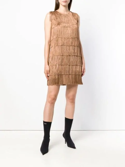 Shop Norma Kamali All-over Fringe Mini Dress In Brown