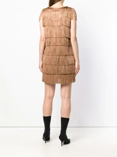 Shop Norma Kamali All-over Fringe Mini Dress In Brown