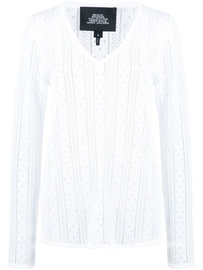 Shop Marc Jacobs Pointelle V-neck Jumper In White