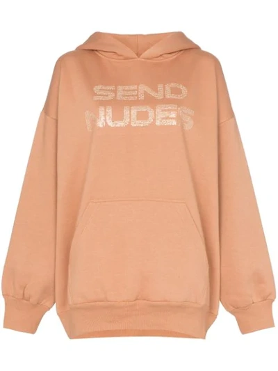 Shop Ashish Send Nudes Studded Slogan Hoodie In Neutrals