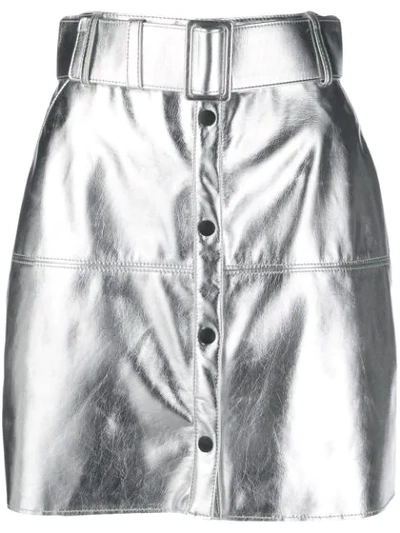 Shop Msgm Metallic Belted Mini Skirt In Silver