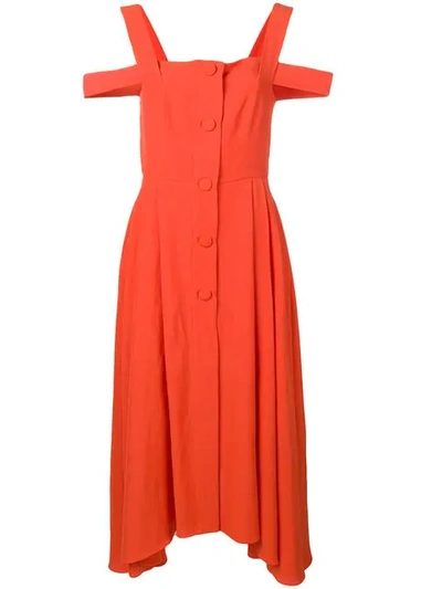 Shop Isa Arfen Cold-shoulder Flared Dress In Orange