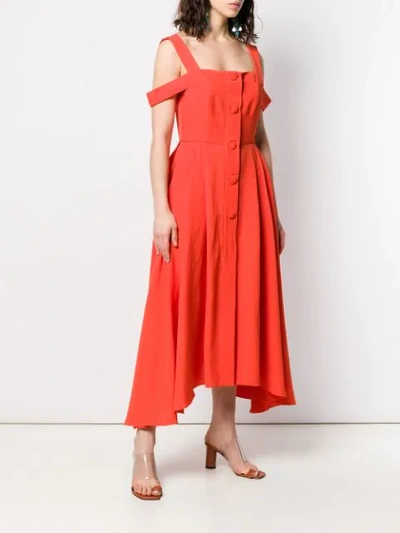 Shop Isa Arfen Cold-shoulder Flared Dress In Orange