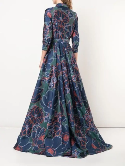Shop Carolina Herrera Floral Print Gown In Blue