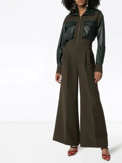 Shop Rejina Pyo Tate Faux Leather-trimmed Jumpsuit In Green