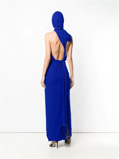 Shop Versace Long Jersey Dress In Blue