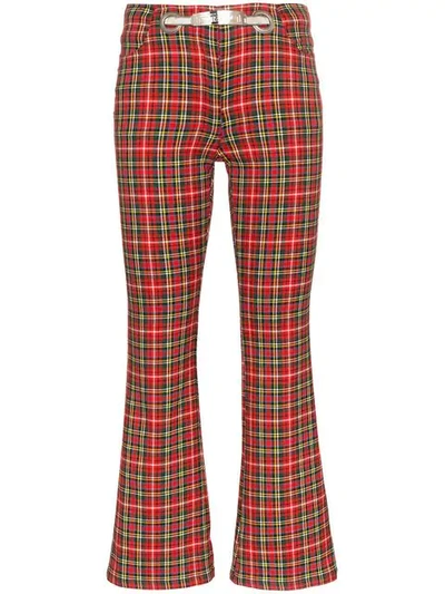 Miaou Plaid Cotton Blend Pants W/ Chain Belt In Red
