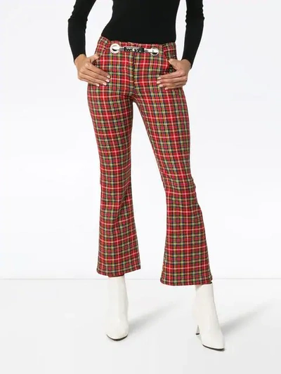 Miaou Plaid Cotton Blend Pants W/ Chain Belt In Red