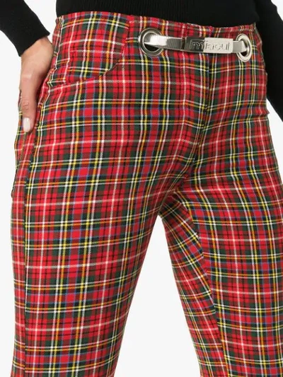 Miaou Plaid Cotton Blend Pants W/ Chain Belt In Red