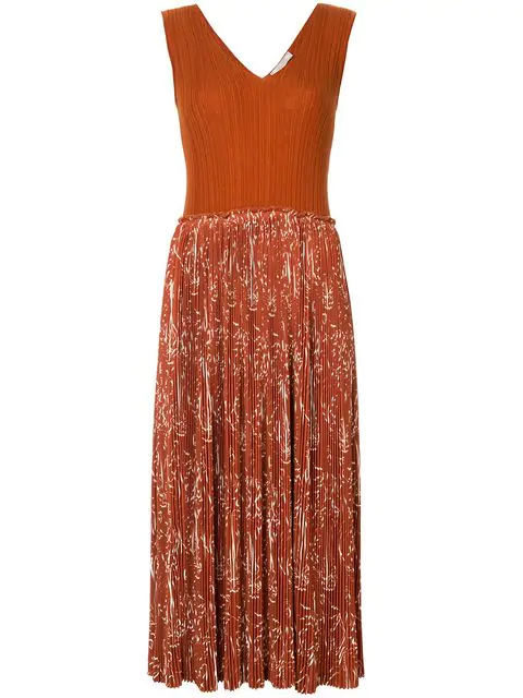 Nina Ricci Pleated Printed Dress In Brown | ModeSens