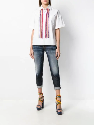 Shop Dsquared2 Beaded Half Sleeve Shirt In White