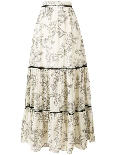 Shop Twinset Floral Print Maxi Skirt In Neutrals