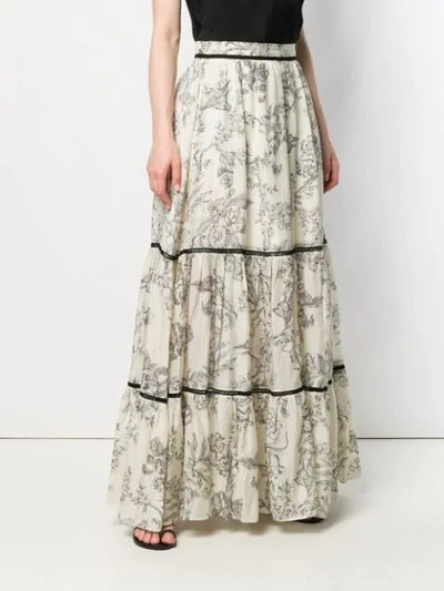 Shop Twinset Floral Print Maxi Skirt In Neutrals