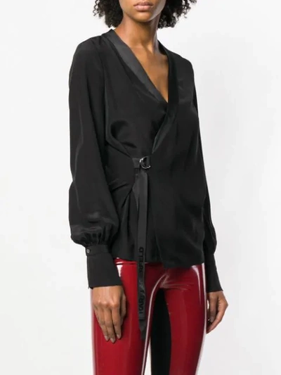 Shop Karl Lagerfeld Logo Trim Wrap Blouse In Black