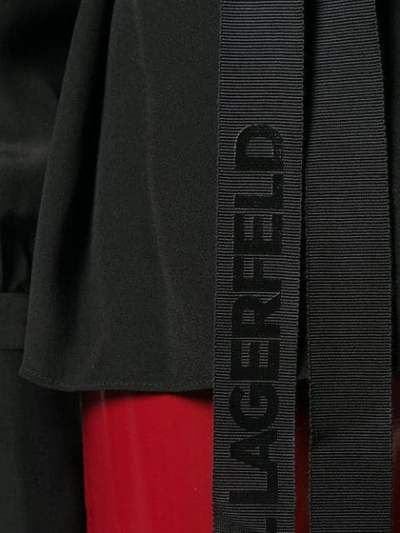 Shop Karl Lagerfeld Logo Trim Wrap Blouse In Black