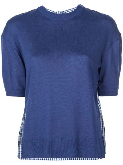 Shop Adeam Gingham Panel Knitted Top In Navy