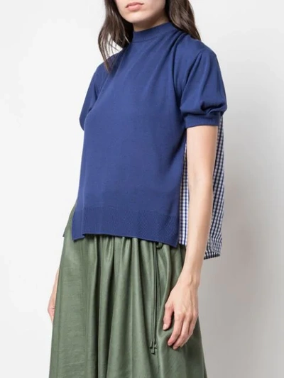 Shop Adeam Gingham Panel Knitted Top In Navy