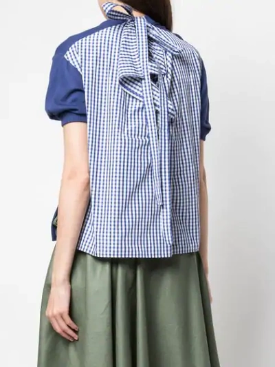 Shop Adeam Gingham Panel Knitted Top In Navy
