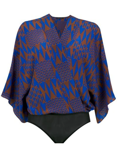 Shop Andrea Marques Kimono Style Bodysuit In Blue