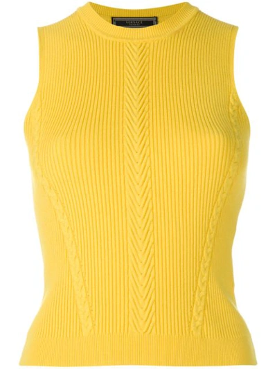 Shop Versace Fitted Sleeveless Jumper - Yellow