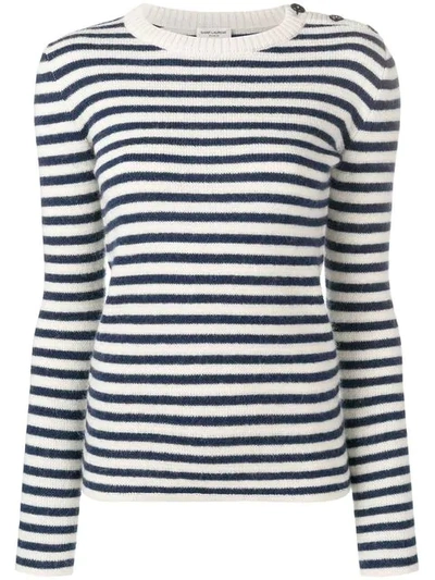 Shop Saint Laurent Striped Fitted Sweater In Blue