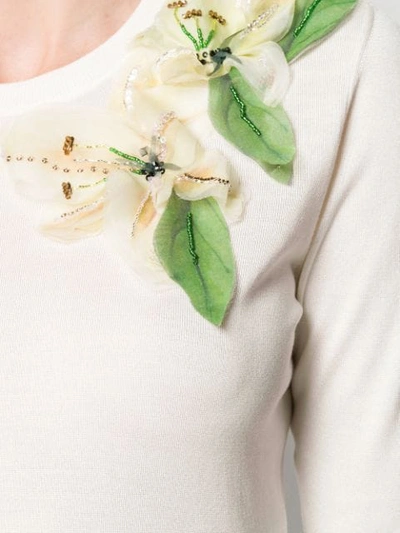 Shop Dolce & Gabbana Floral Appliqué Sweater In White