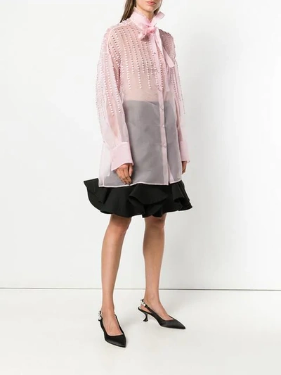 Shop Valentino Collared Embellished Tie Neck Blouse In Pink