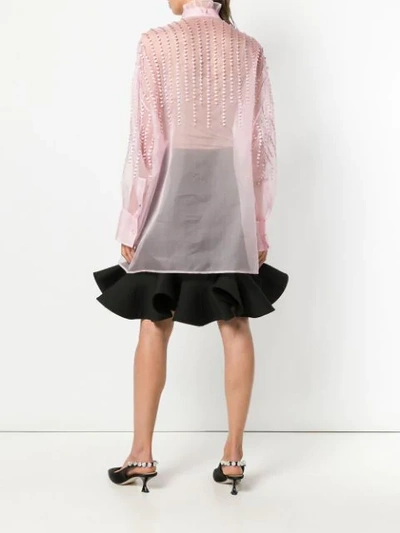 Shop Valentino Collared Embellished Tie Neck Blouse In Pink