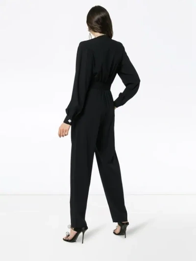 Shop Alessandra Rich Sequin Embellished Lace Wool Blend Jumpsuit In Black