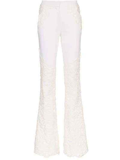Shop Ronald Van Der Kemp Lace Appliqué Flared Jeans In White