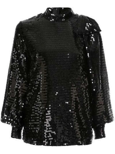 MSGM SEQUIN BOW BLOUSE - 黑色