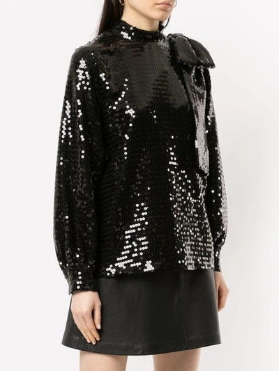 MSGM SEQUIN BOW BLOUSE - 黑色
