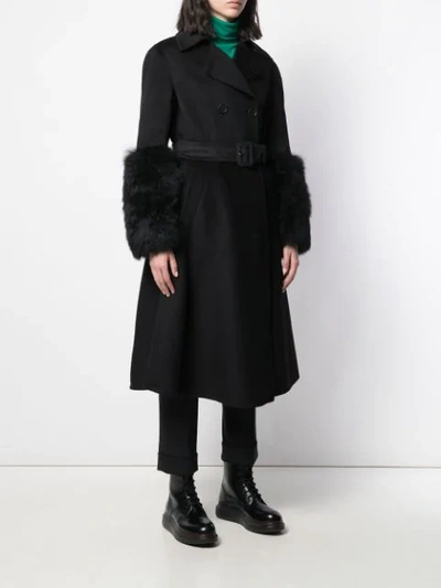 Shop Prada A-line Belted Coat In F0002 Black