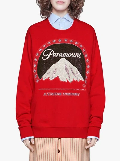 Shop Gucci Oversize Sweatshirt With Paramount Logo In Red