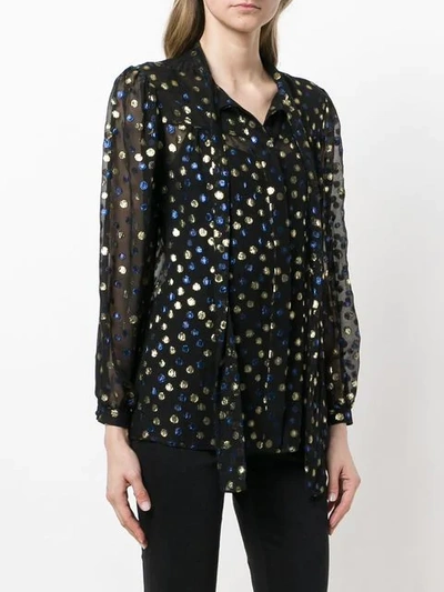 Shop Saint Laurent Polka Dot Tie Neck Shirt - Black