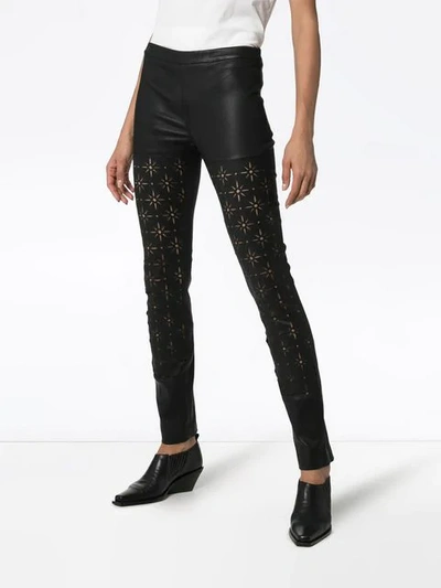 HAIDER ACKERMANN HIGH-WAISTED SKINNY CUT-OUT DETAIL LEATHER LEGGINGS - 黑色