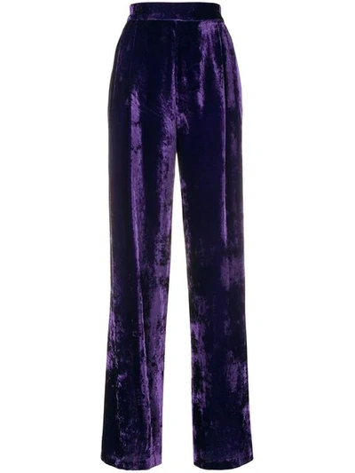 Shop Erika Cavallini Velvet High Waisted Trousers In Purple