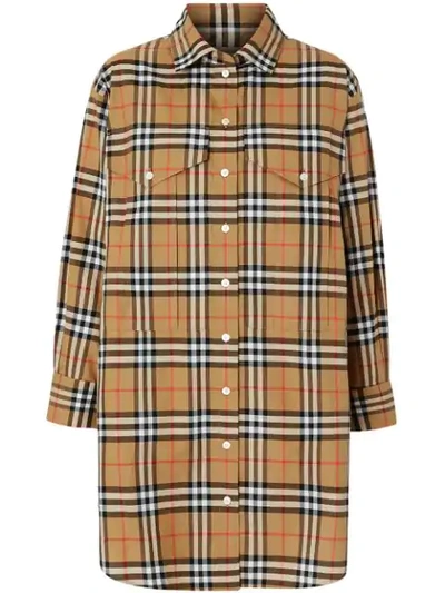 Shop Burberry Kariertes Oversized-hemd In Antique Yel Ip Chk