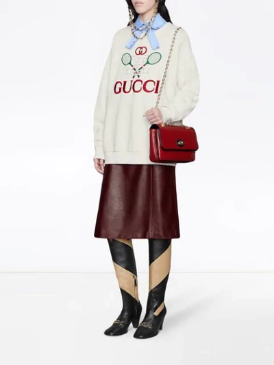 Shop Gucci Embroidered Sweatshirt In Neutrals