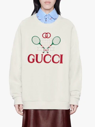 Shop Gucci Embroidered Sweatshirt In Neutrals