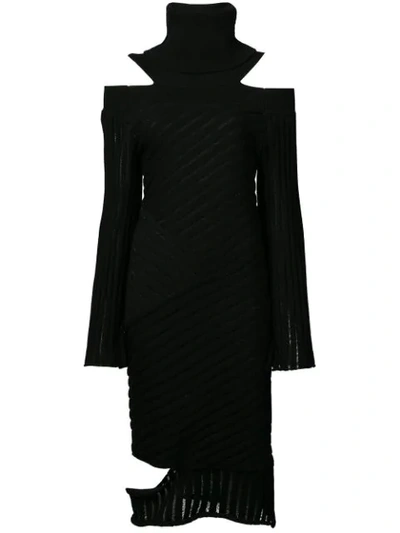 Shop Valery Kovalska Ribbed Cold Shoulder Dress In Black