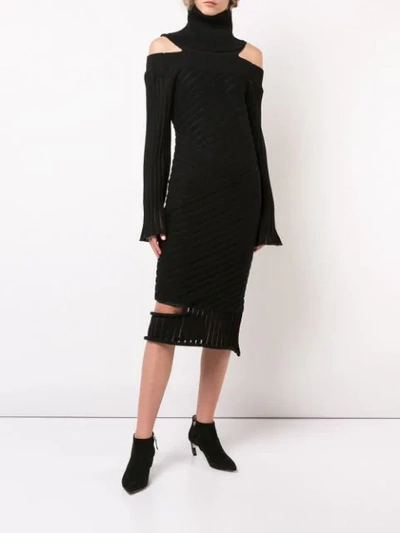 Shop Valery Kovalska Ribbed Cold Shoulder Dress In Black