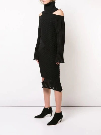 Valery Kovalska Ribbed Cold Shoulder Dress In Black