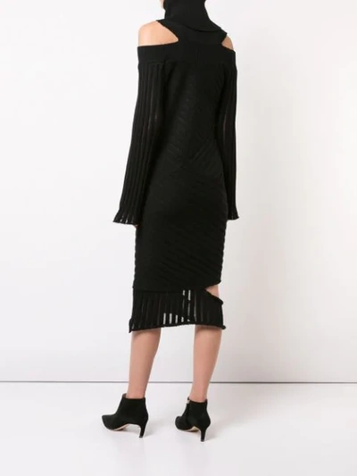 Shop Valery Kovalska Ribbed Cold Shoulder Dress In Black