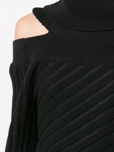Shop Valery Kovalska Ribbed Cold Shoulder Dress In Black