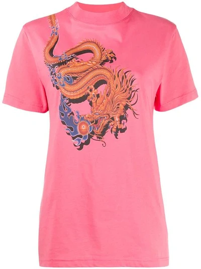Shop Marine Serre T-shirt With Chinese Dragon Print - Pink