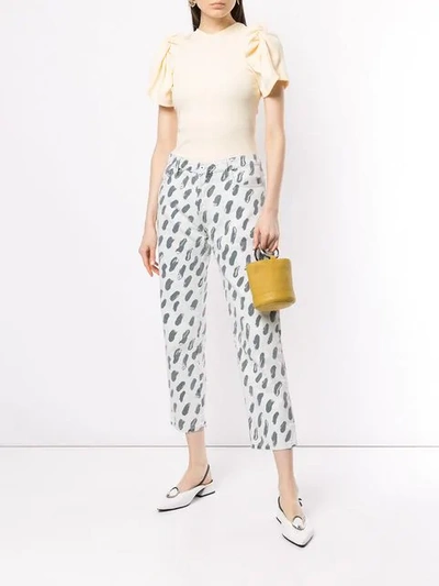 Shop Marni Patterned Cropped Jeans - White