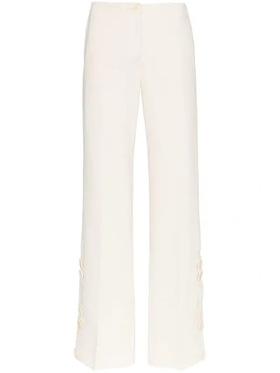 Shop Wales Bonner High Waist Buttoned Wide-leg Wool Trousers In White
