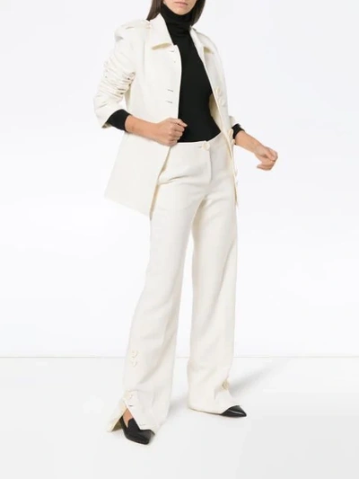 Shop Wales Bonner High Waist Buttoned Wide-leg Wool Trousers In White