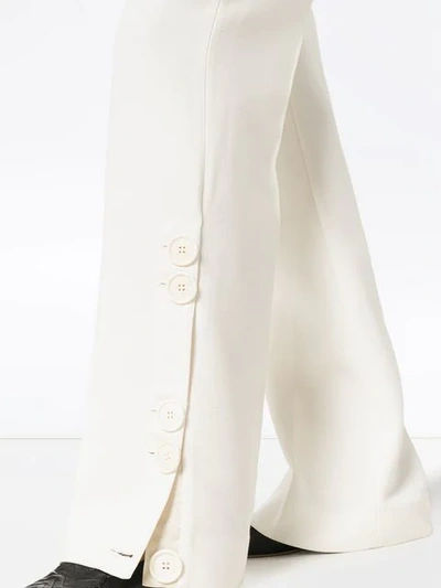 Shop Wales Bonner High Waist Buttoned Wide-leg Wool Trousers In White